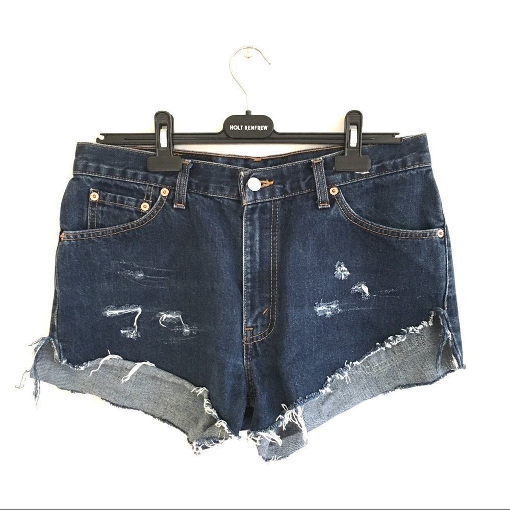 LEVI’S High Waisted Denim Shorts Dark Blue 30